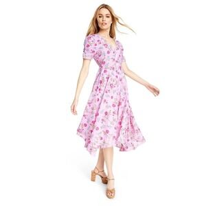 LoveShackFancy Target Pink Floral Handkerchief Hem Midi Dress Women Size 2
